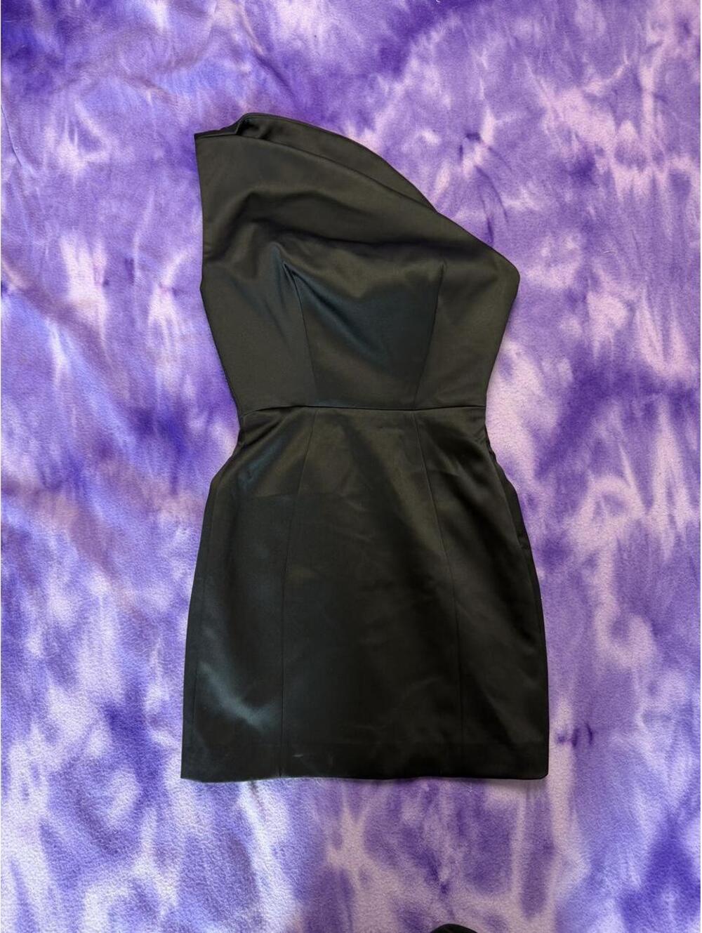 House of CB Ayelen duchess satin black one shoulder mini dress